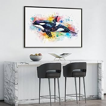 Amazon.co.jp: 絵画 シャチの水彩スプラッシュペイント アートパネル